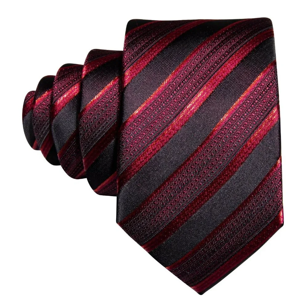 Boys Silk Necktie Black Red Vertical Stripes